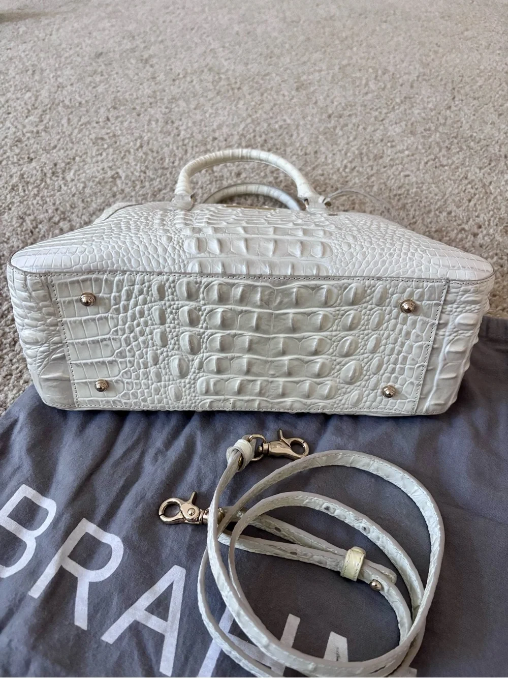 Brahmin White Croc-Embossed Leather Bag